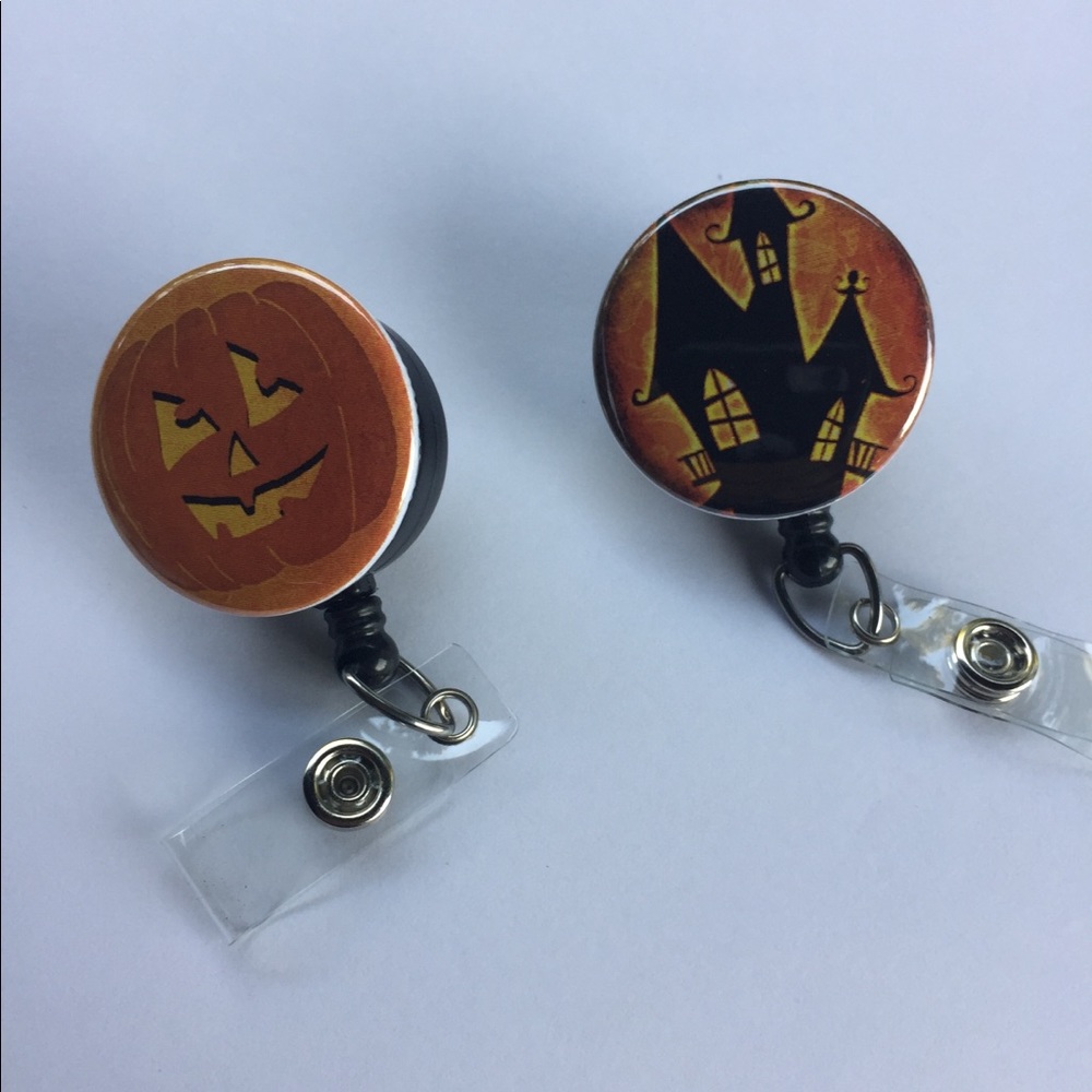 Halloween ID Badge Reel Set Haunted House Pumpkin